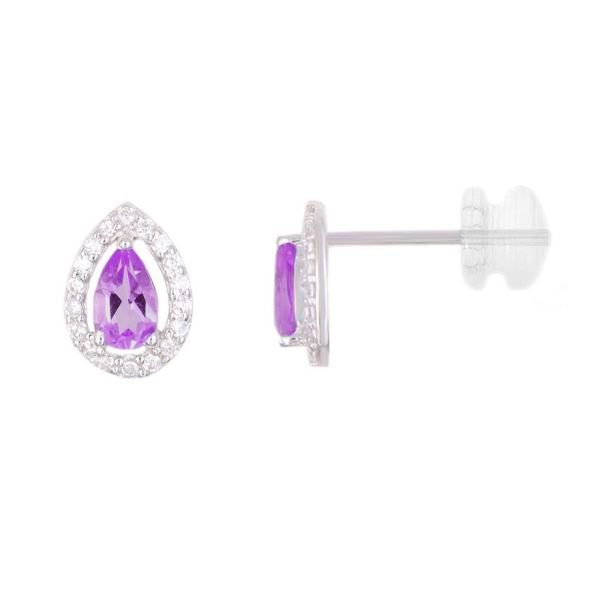L'ATELIER D'AZUR Boucles d'Oreilles Or Blanc Améthystes Goutte et Zirconiums
