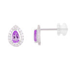 L'ATELIER D'AZUR Boucles d'Oreilles Or Blanc Améthystes Goutte et Zirconiums