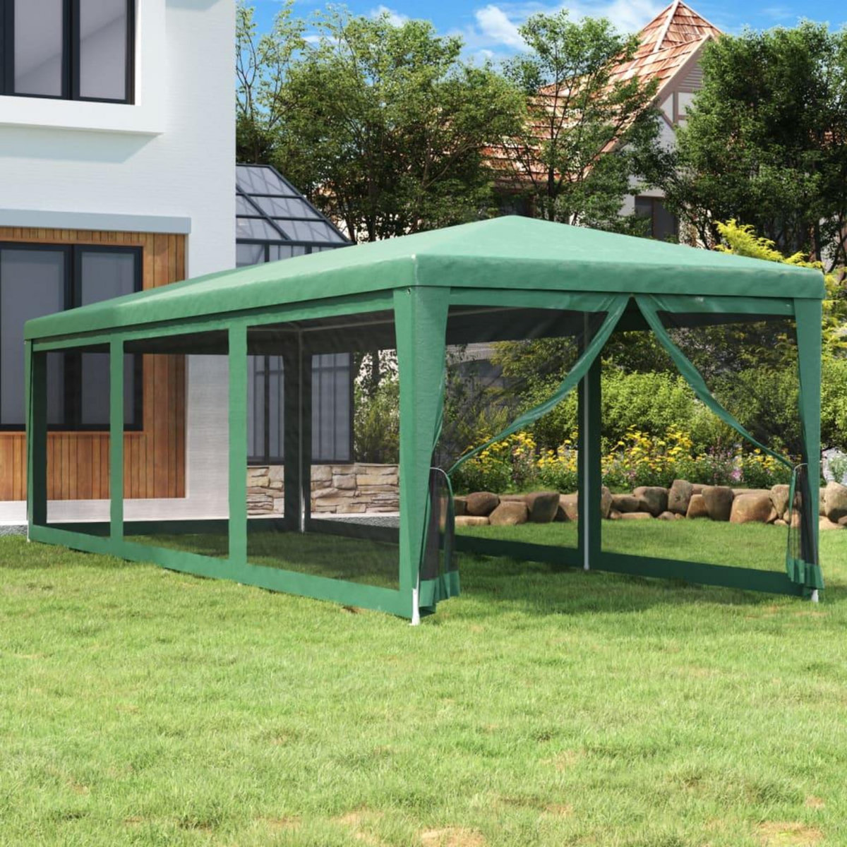 VIDAXL Tente de fete avec 8 parois laterales en maille Vert 3x9 m PEHD