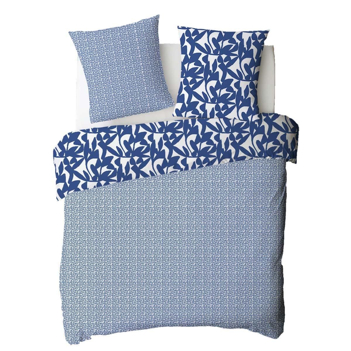 FUTURE HOME Parure de lit 2 personnes en coton 57 fils imprimé bleu
