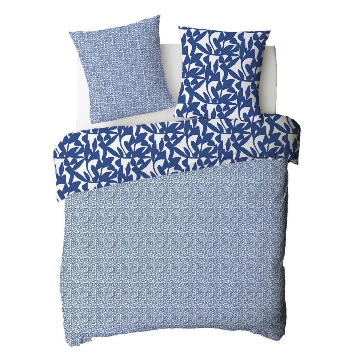 FUTURE HOME Parure de lit 2 personnes en coton 57 fils imprimé bleu
