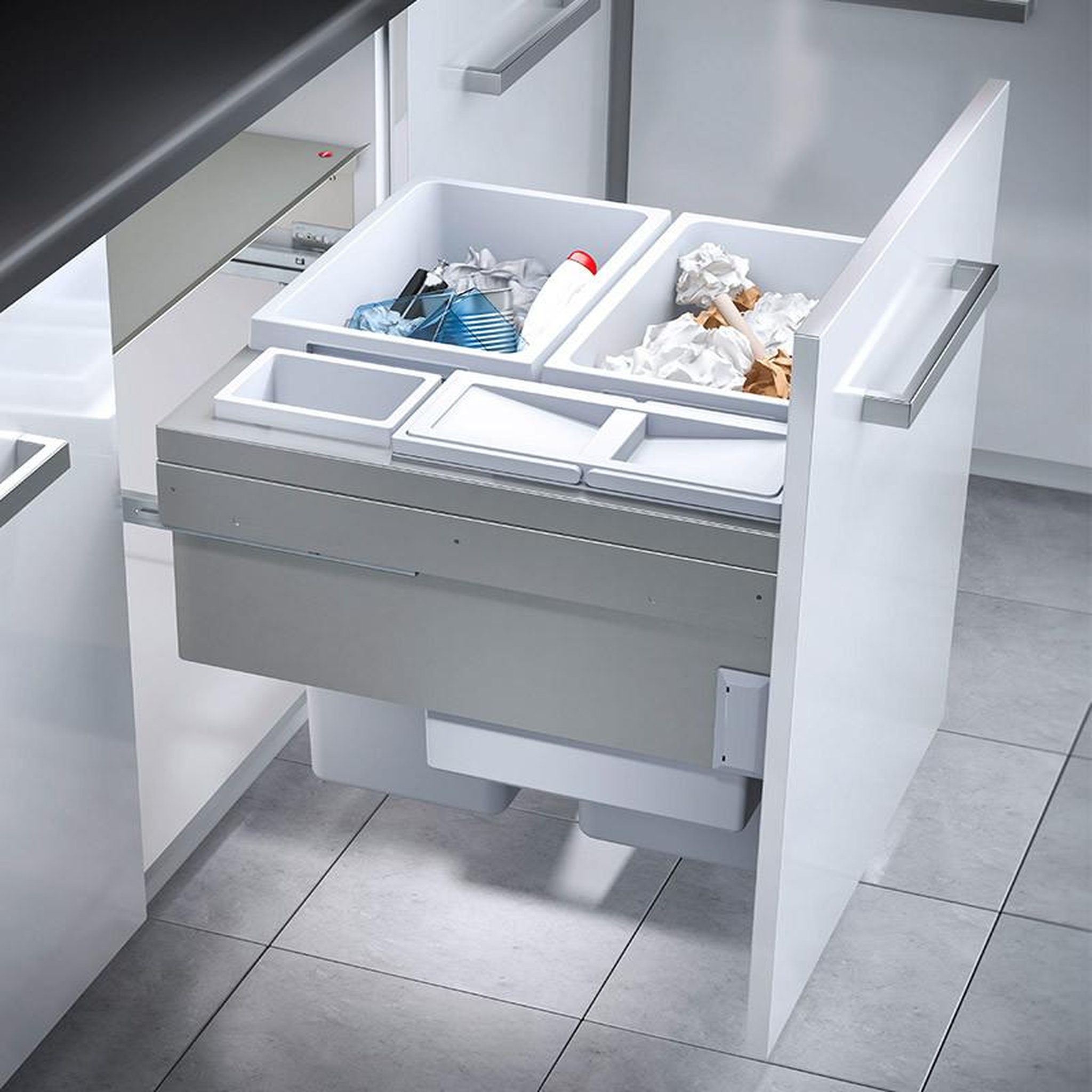 Voir la diapositive 3 : HAILO Poubelle de cuisine tri sélectif 4 bacs encastrable 90l (38+38+12+2.5) hailo euro cargo