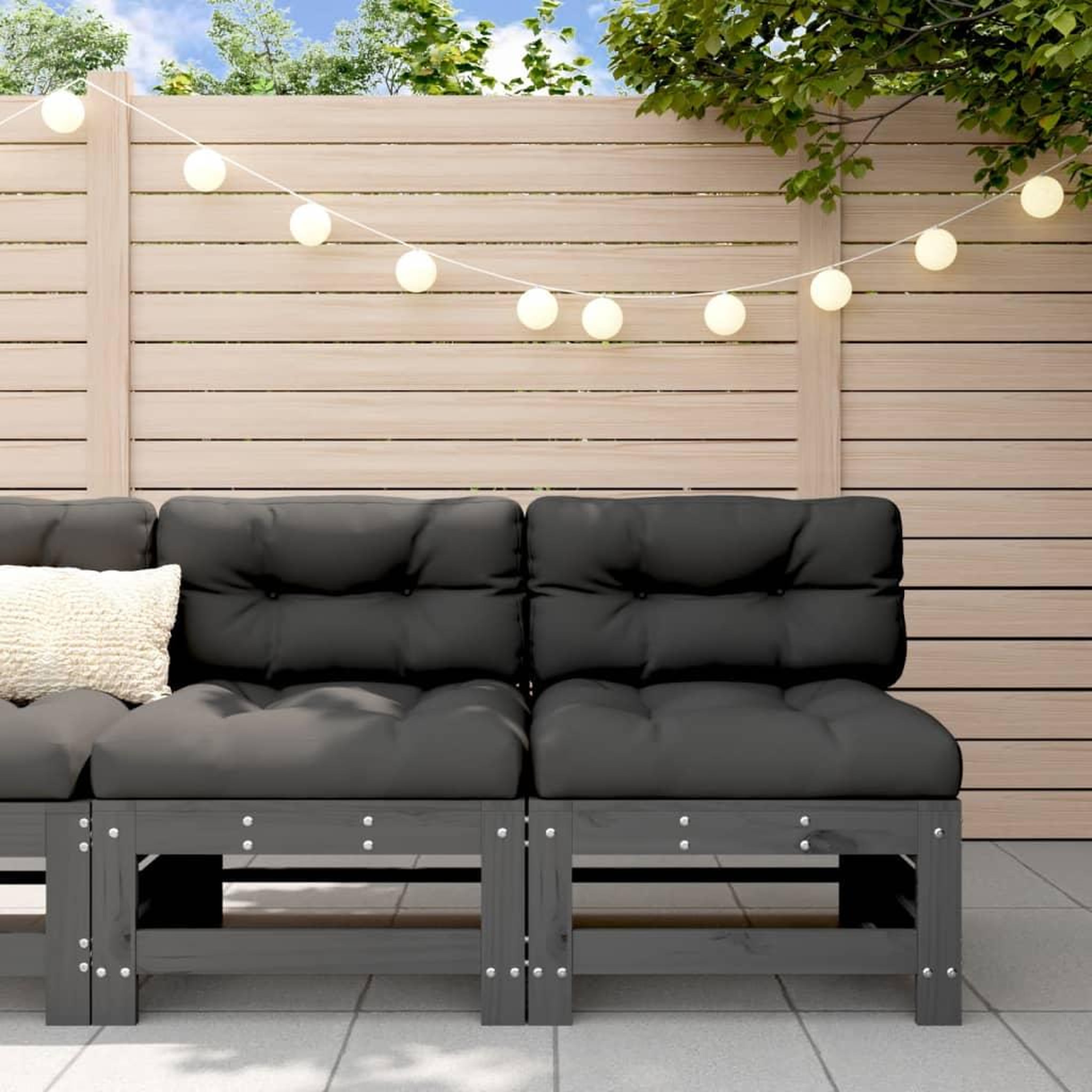 VIDAXL Canapes centraux de jardin 2 pcs gris bois de pin massif
