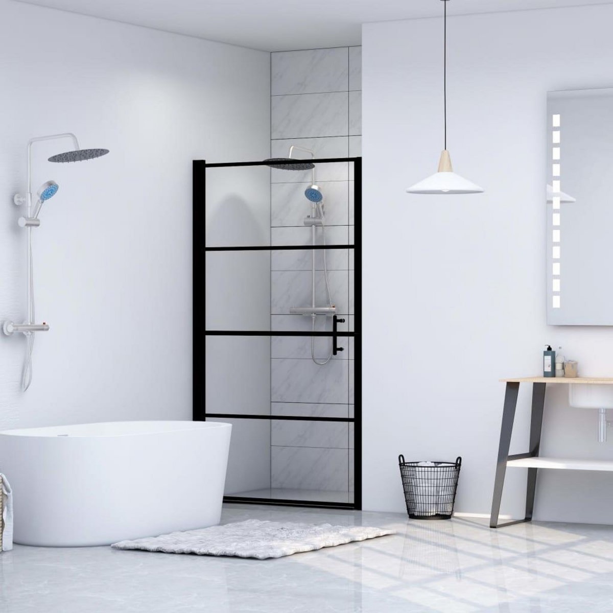 VIDAXL Porte de douche verre trempe 91x195 cm noir