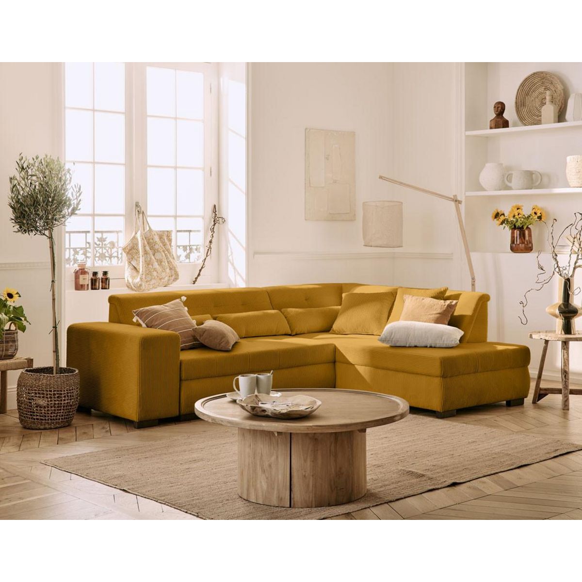 LISA DESIGN Vermont - canapé d'angle droit - 5 places - convertible - en velours côtelé