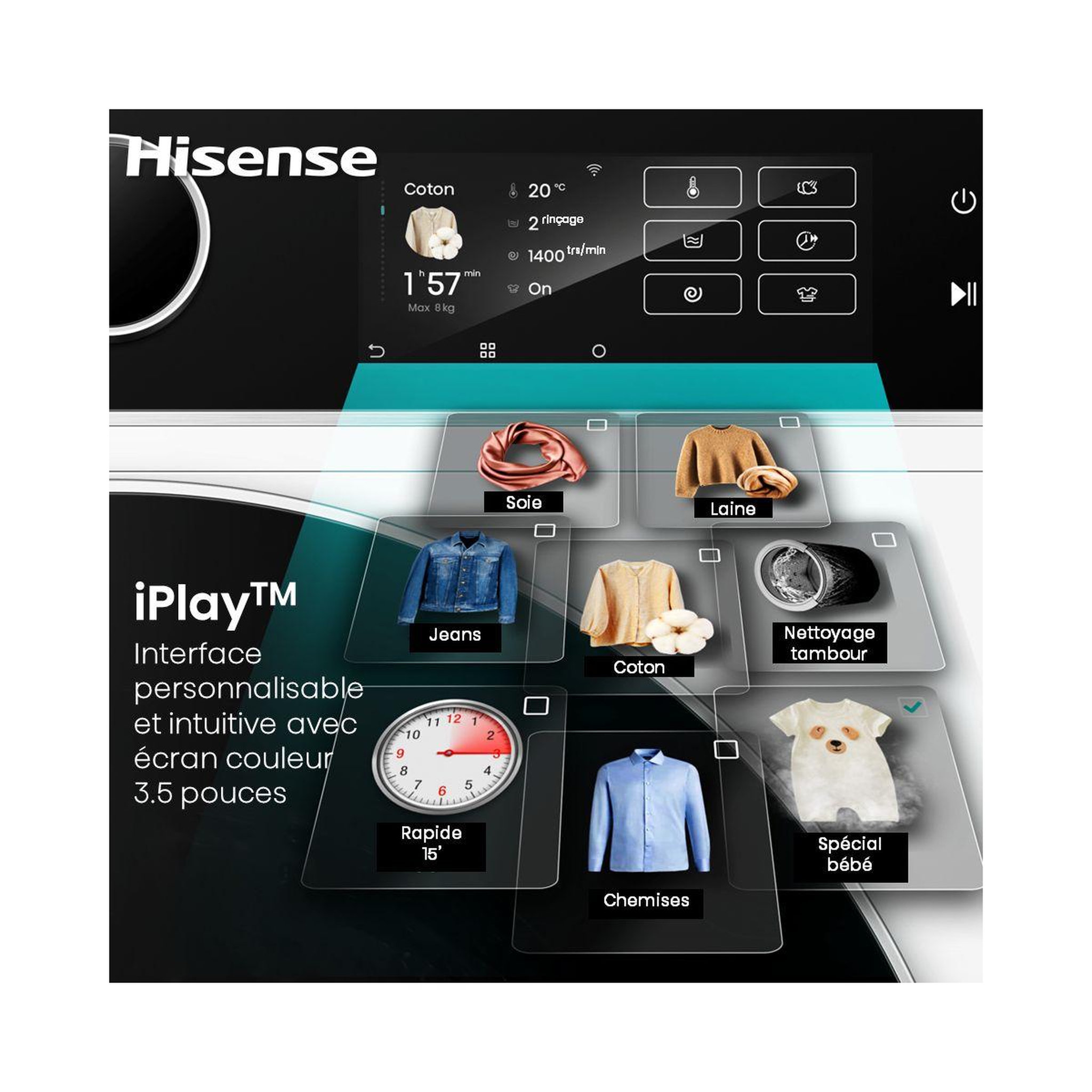 Voir la diapositive 3 : Hisense Lave linge compact ll front wf5i8043bwf ifit
