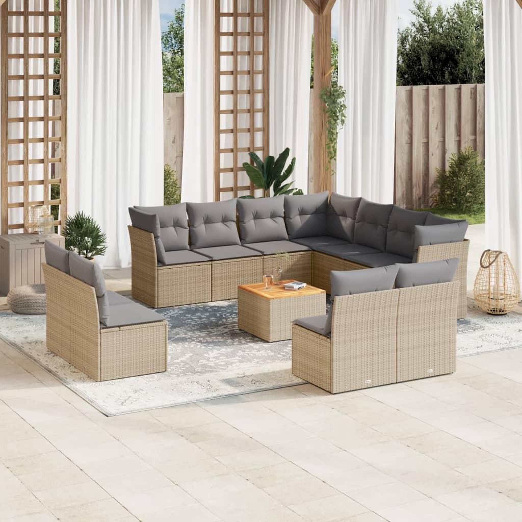 VIDAXL Salon de jardin et coussins 12 pcs melange beige resine tressee