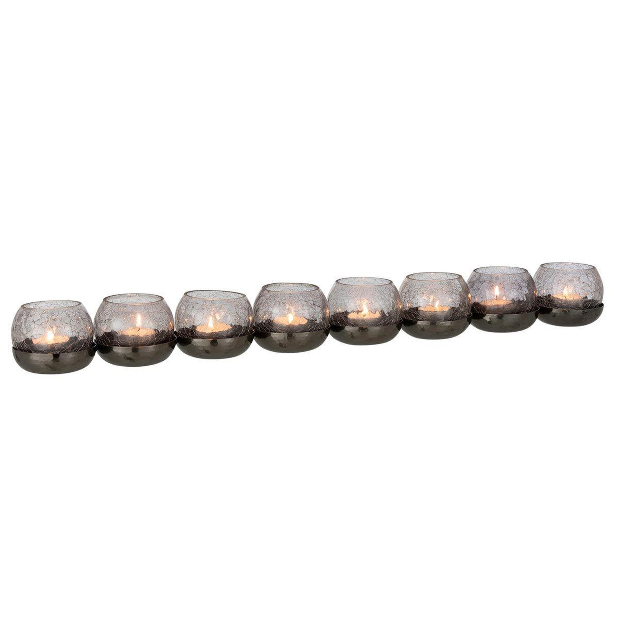 Voir la diapositive 2 : J-LINE Photophore Verre Craquelé  8 Boules  71cm Noir