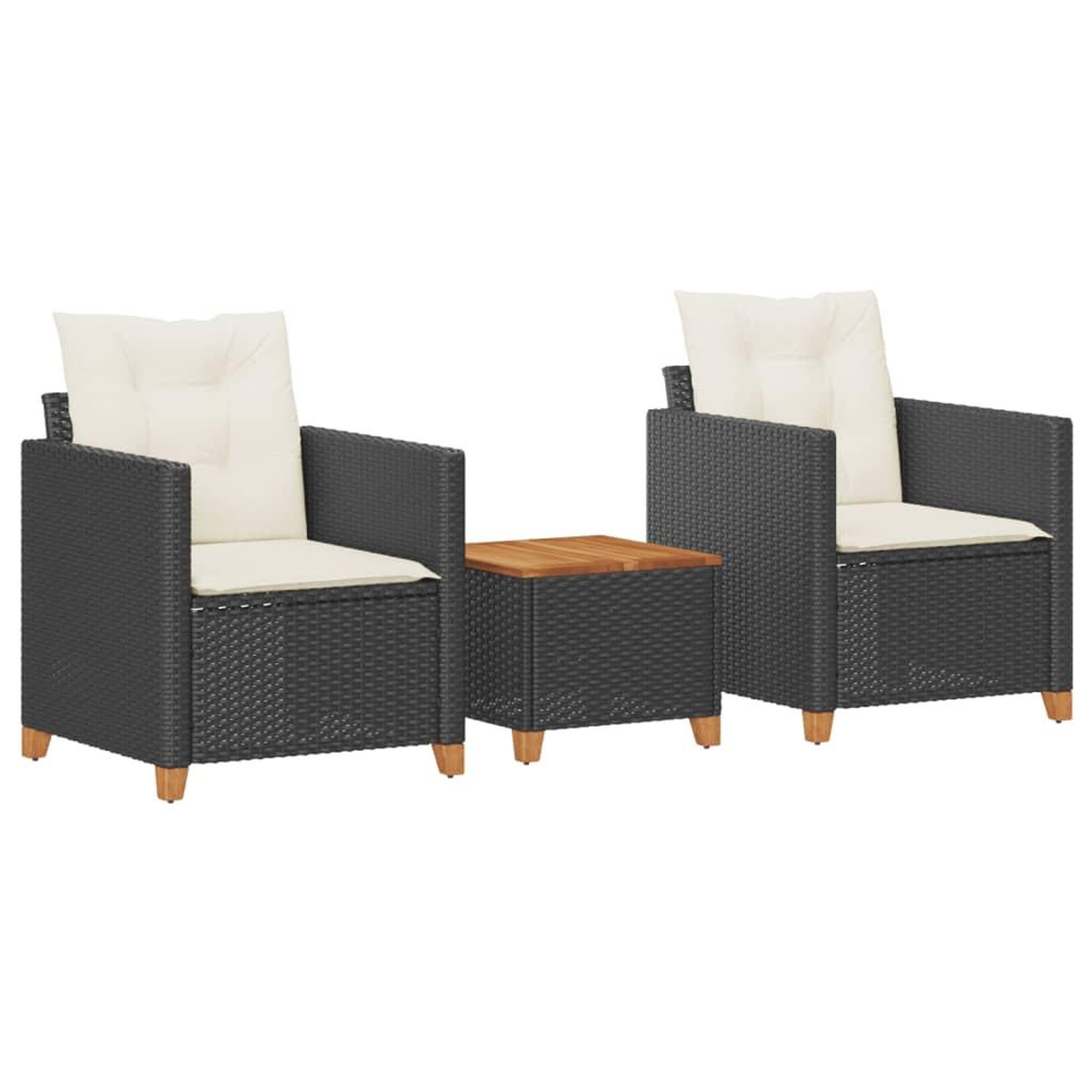 Voir la diapositive 2 : VIDAXL Ensemble de bistro 3 pcs et coussins noir resine tressee acacia