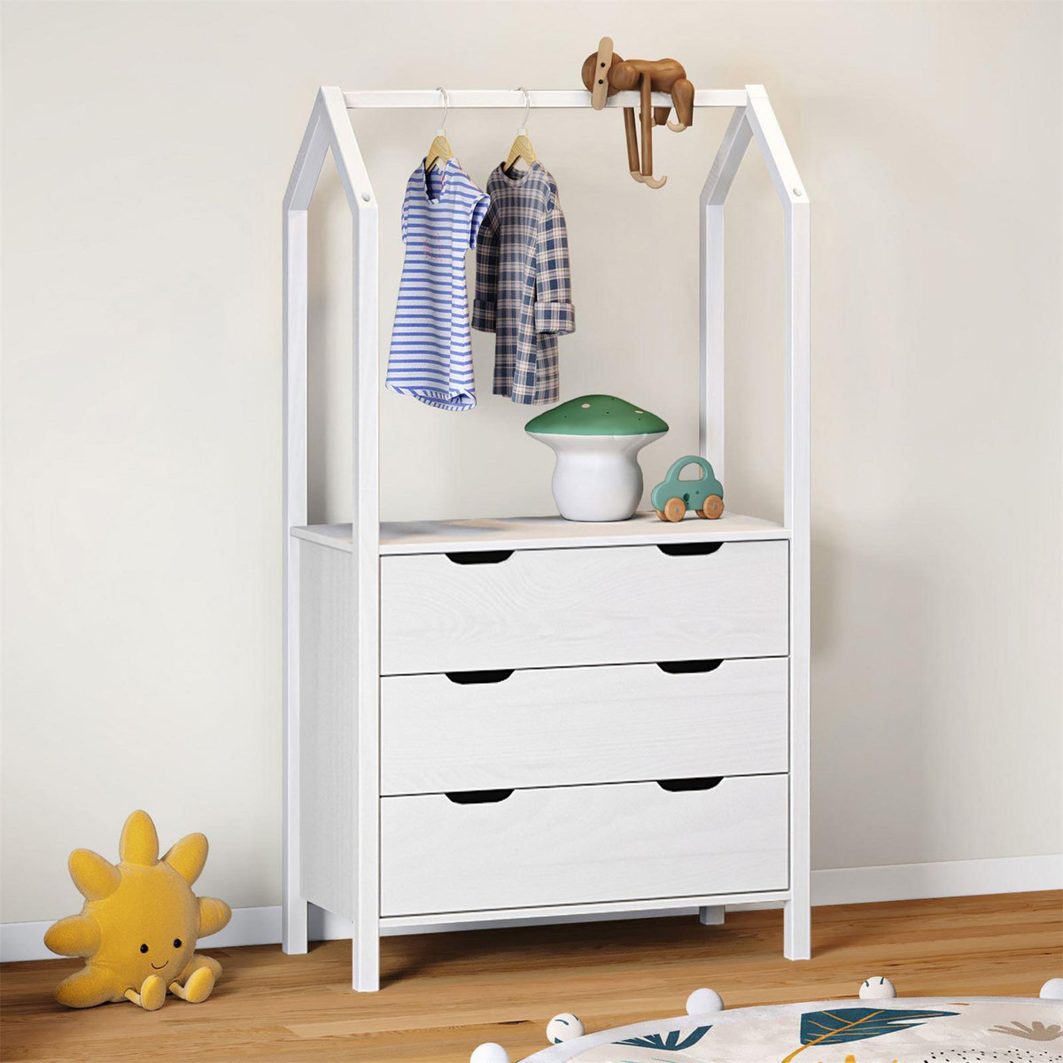 IDIMEX Commode AMIRA type Montessori, avec 3 tiroirs, en pin massif