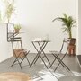 SWEEEK Salon de jardin bistrot pliable Emilia rond, table diamètre 60cm avec deux chaises pliantes, acier thermolaqué