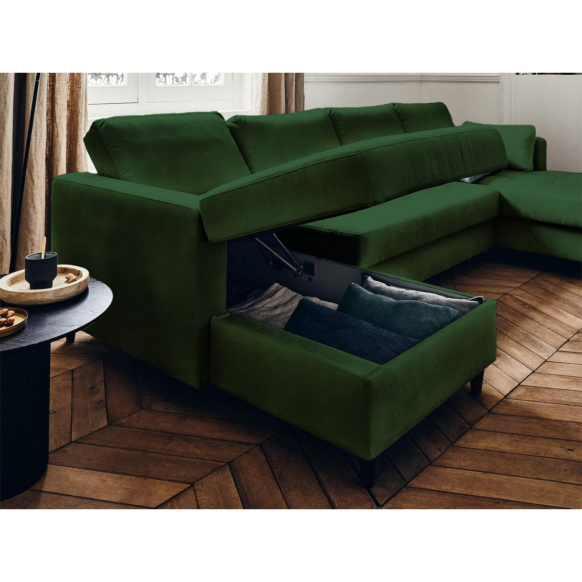 LISA DESIGN Anna - canapé panoramique en u - 7 places - convertible avec coffre - en velours