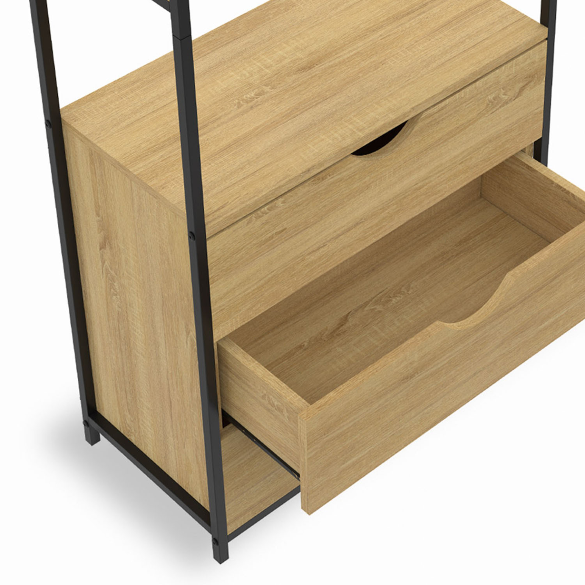 Voir la diapositive 6 : ID MARKET Etagère bibliothèque 4 niveaux avec 3 tiroirs DETROIT design industriel 170 cm