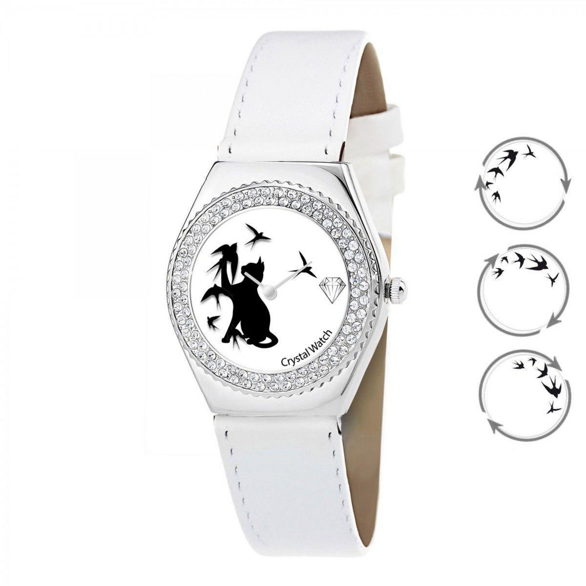 SC CRYSTAL Montre Alysson chat à mouvement tournant SC Crystal ornée de Cristaux scintillants