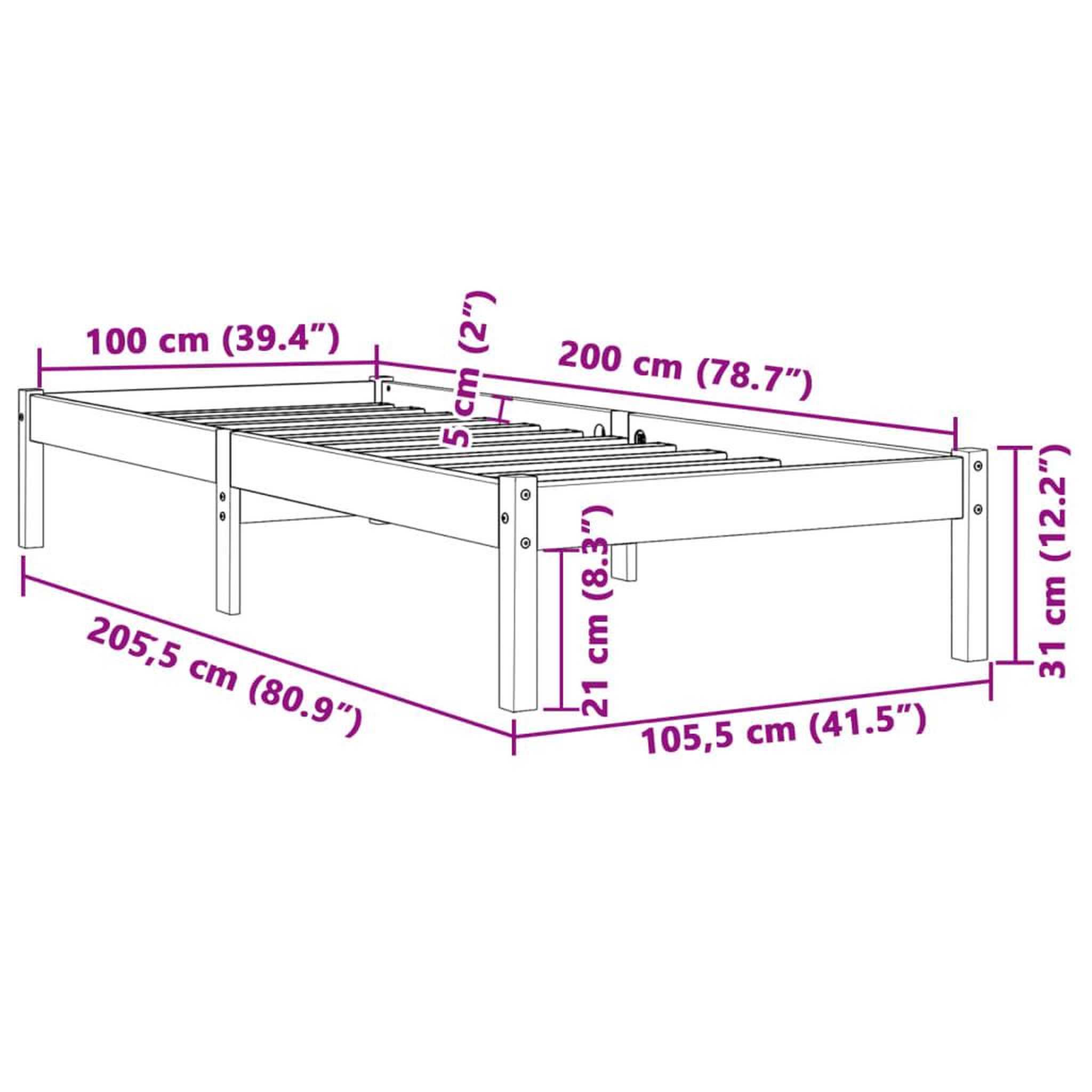 Voir la diapositive 6 : VIDAXL Cadre de lit sans matelas cire marron 100x200cm bois pin massif