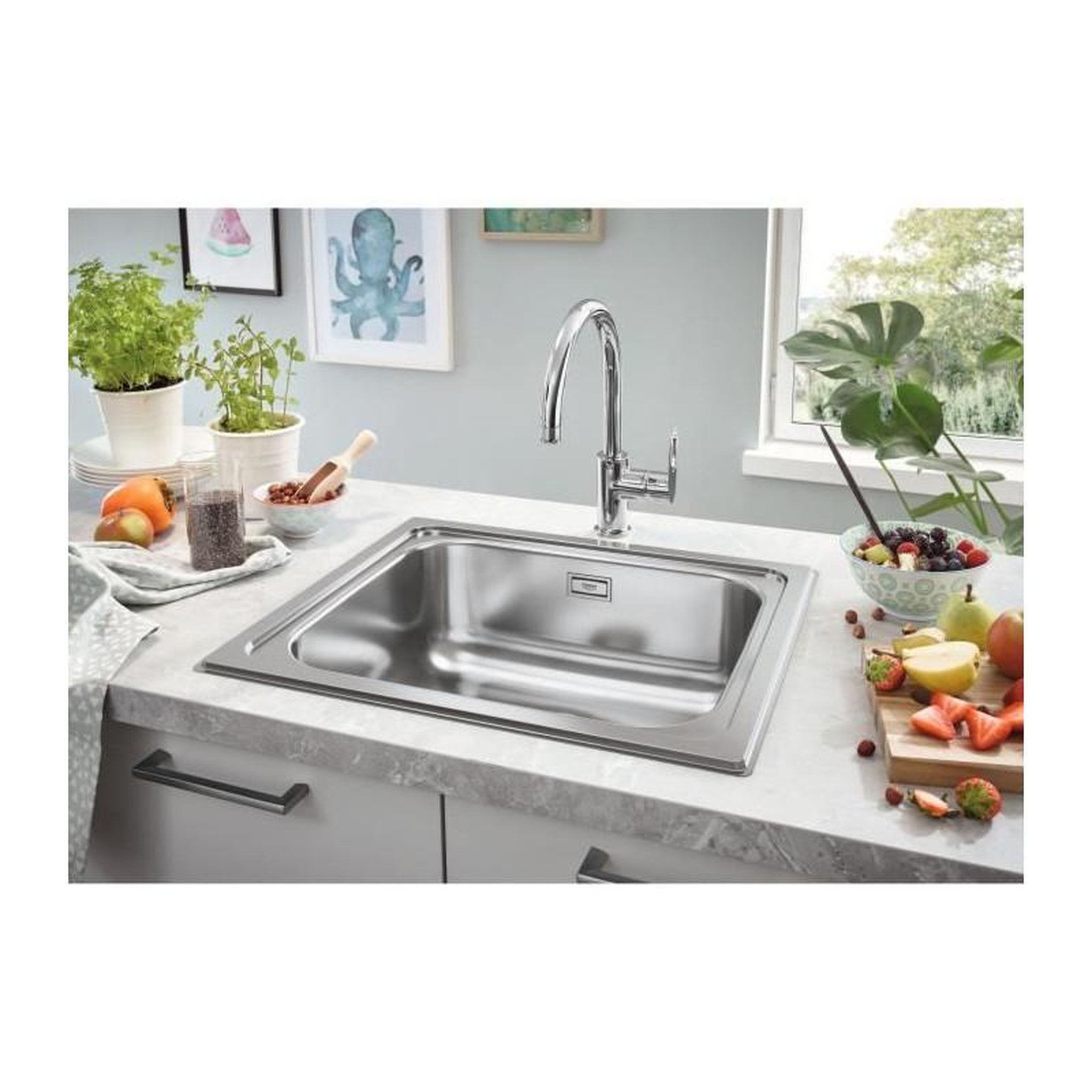Voir la diapositive 2 : Grohe Evier de cuisine - Acier inoxydable - A encastrer par le dessus - GROHE K200 - 31719SD0