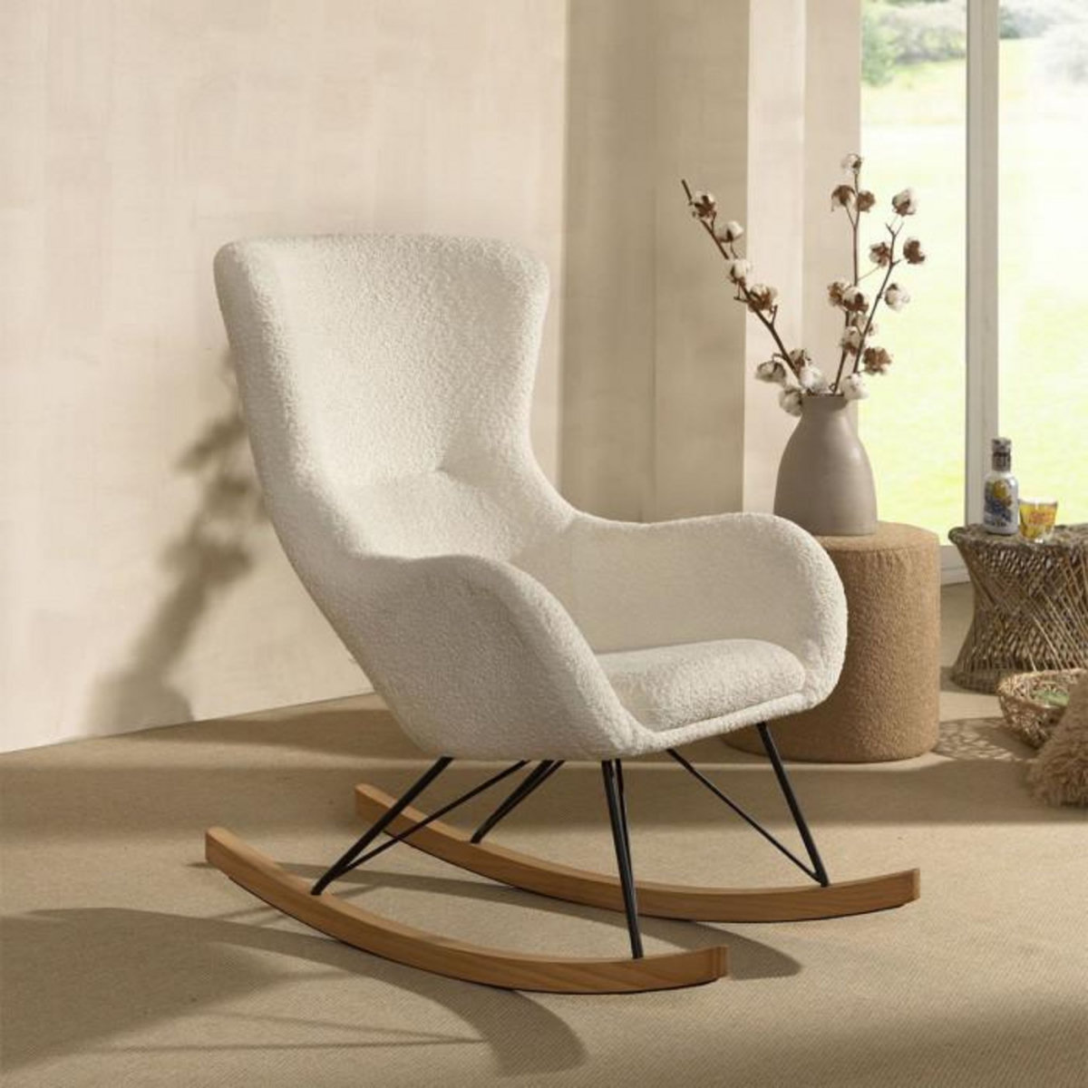 Paris Prix Fauteuil à Bascule Bouclette  Rocky  101cm Blanc