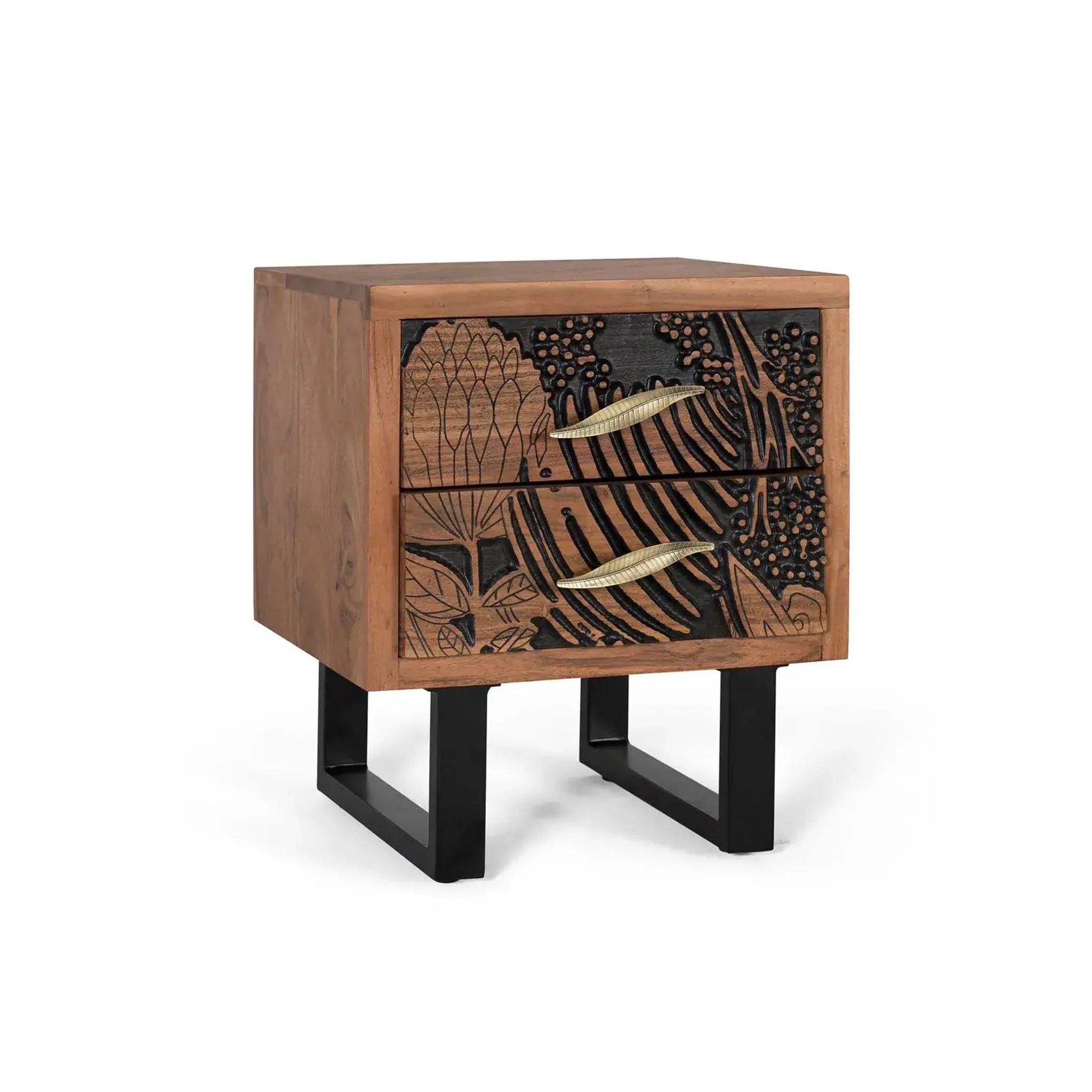 Voir la diapositive 3 : GINER Y COLOMER SL Table de chevet en bois d'acacia 50 cm style ethnique moderne