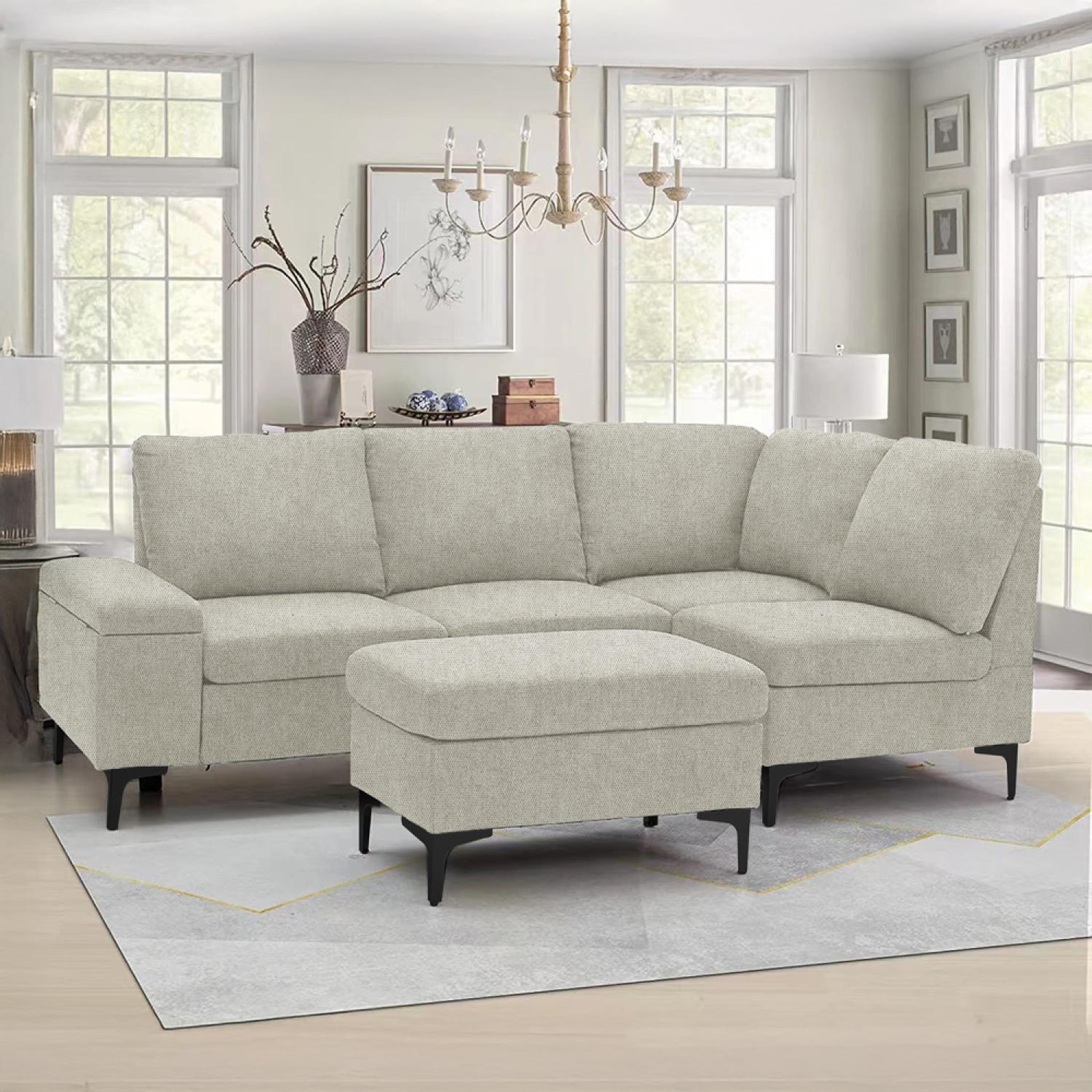 Voir la diapositive 3 : CONCEPT USINE Canapé d'angle 4-5 places en tissu chenille beige avec pouf colchester