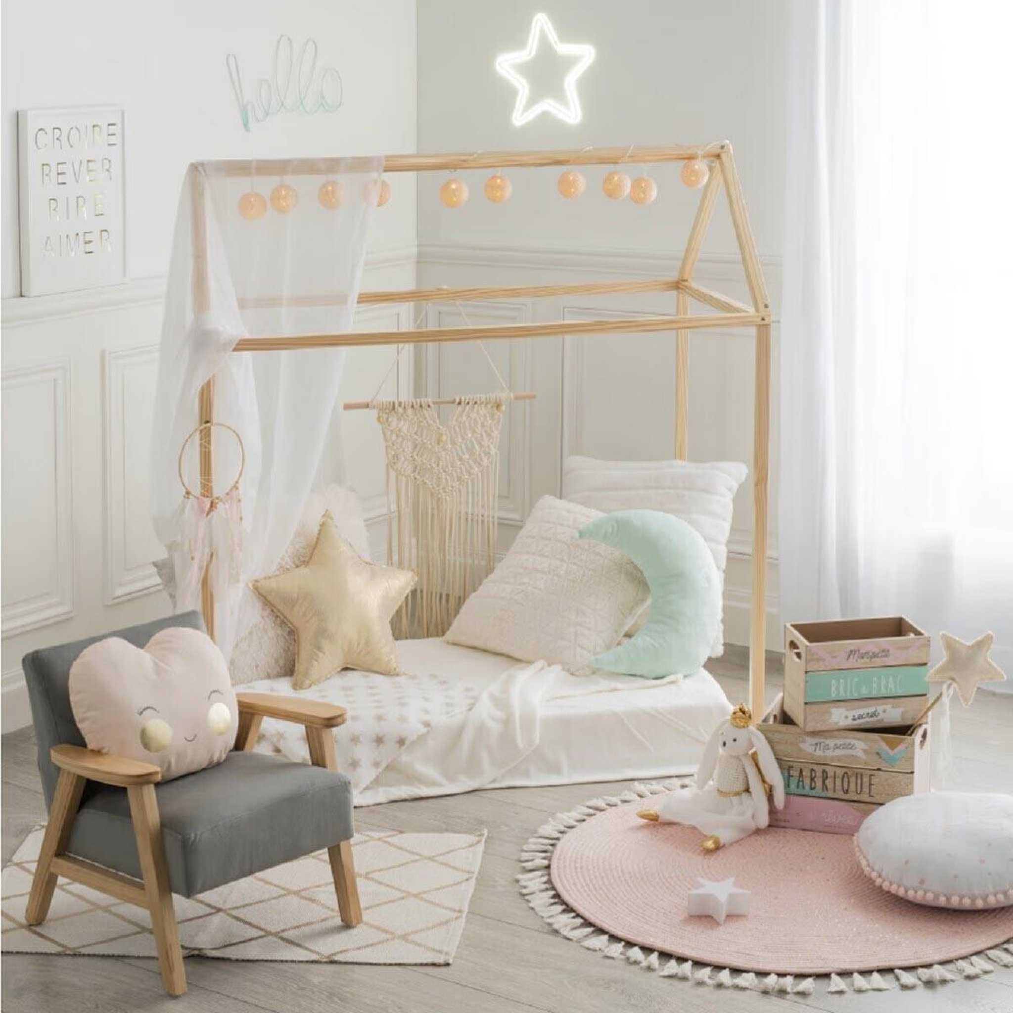 Voir la diapositive 3 : Atmosphera Kids Cabane déco enfant 126cm naturel