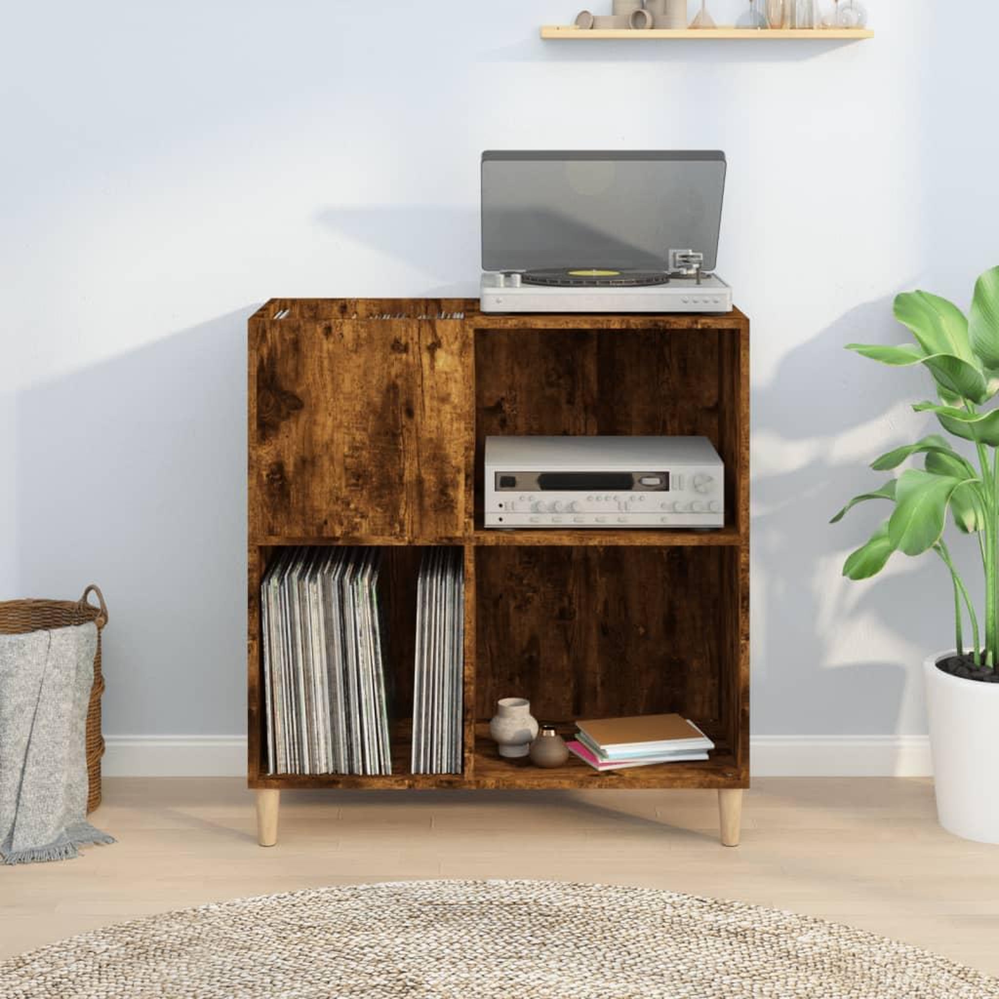 Voir la diapositive 3 : VIDAXL Armoire a disques chene fume 84,5x38x89 cm bois d'ingenierie