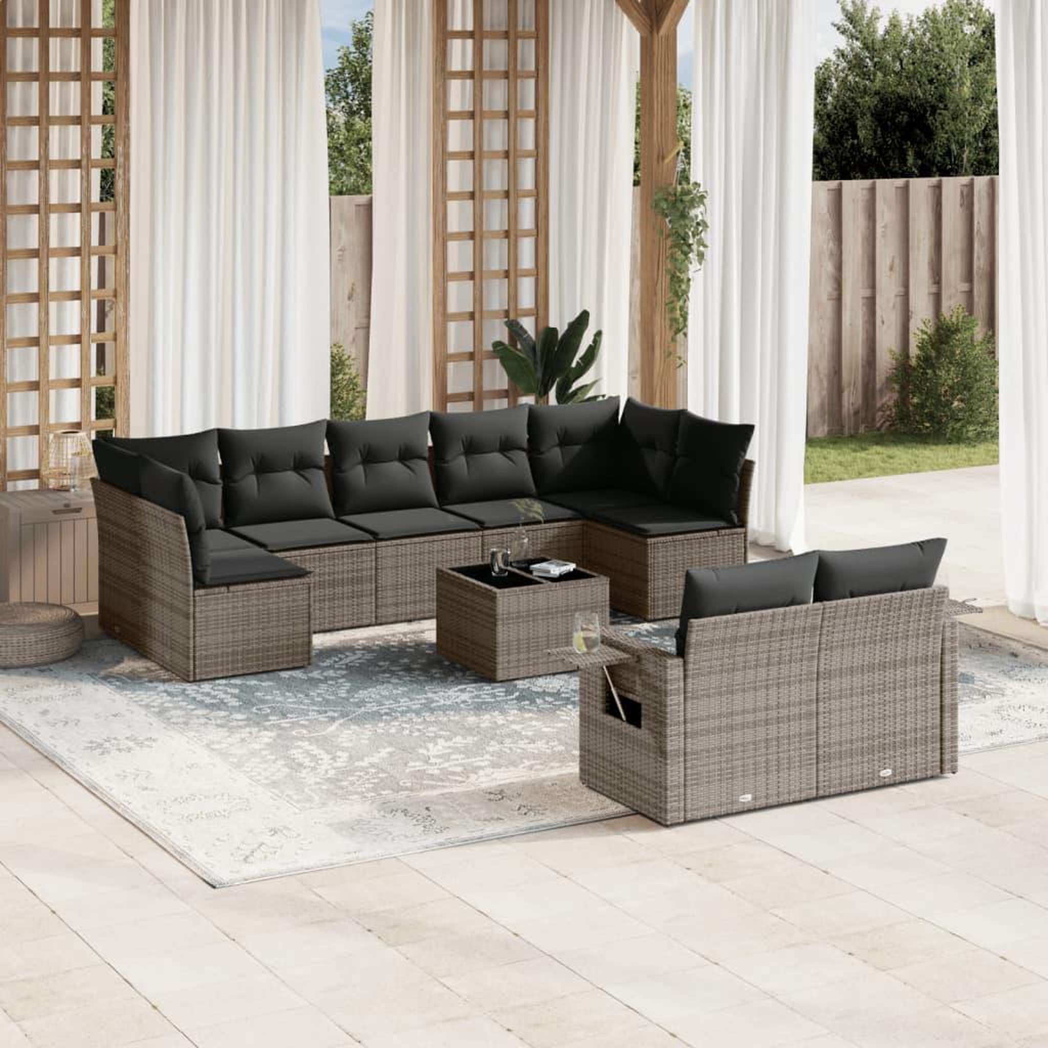 VIDAXL Salon de jardin avec coussins 10 pcs gris resine tressee
