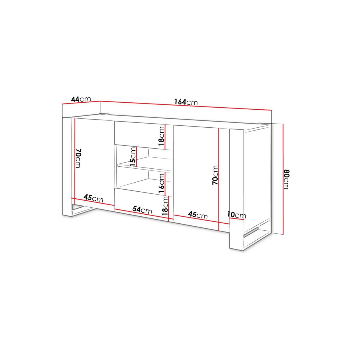 BEST MOBILIER Willow - buffet bas - effet bois et gris - 164 cm - style industriel