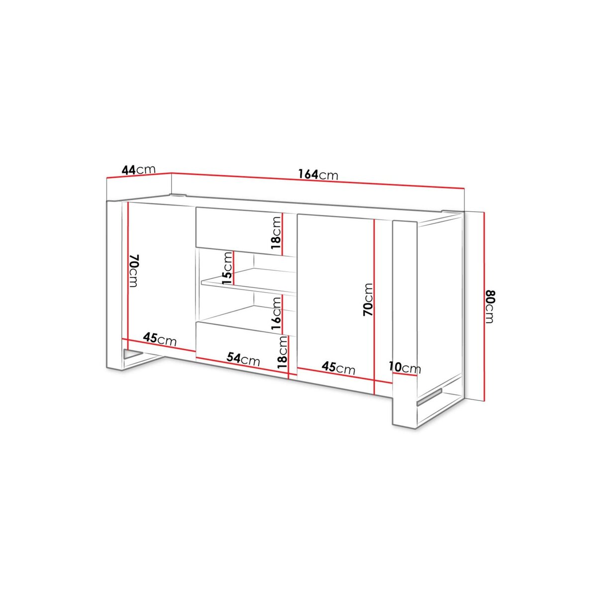 BEST MOBILIER Willow - buffet bas - effet bois et gris - 2 portes, 2 tiroirs et 2 niches - 164 cm