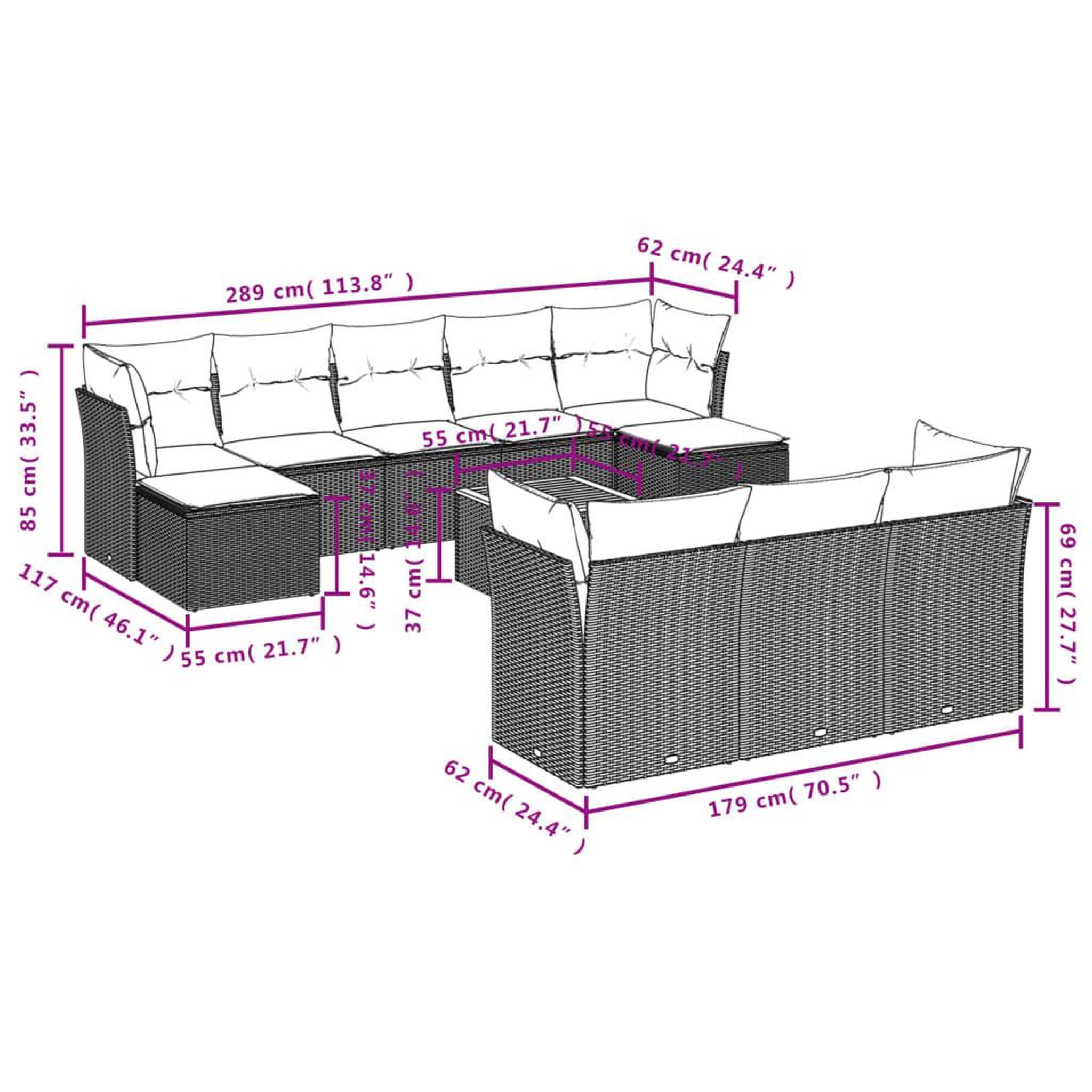 Voir la diapositive 4 : VIDAXL Salon de jardin 11 pcs avec coussins beige resine tressee