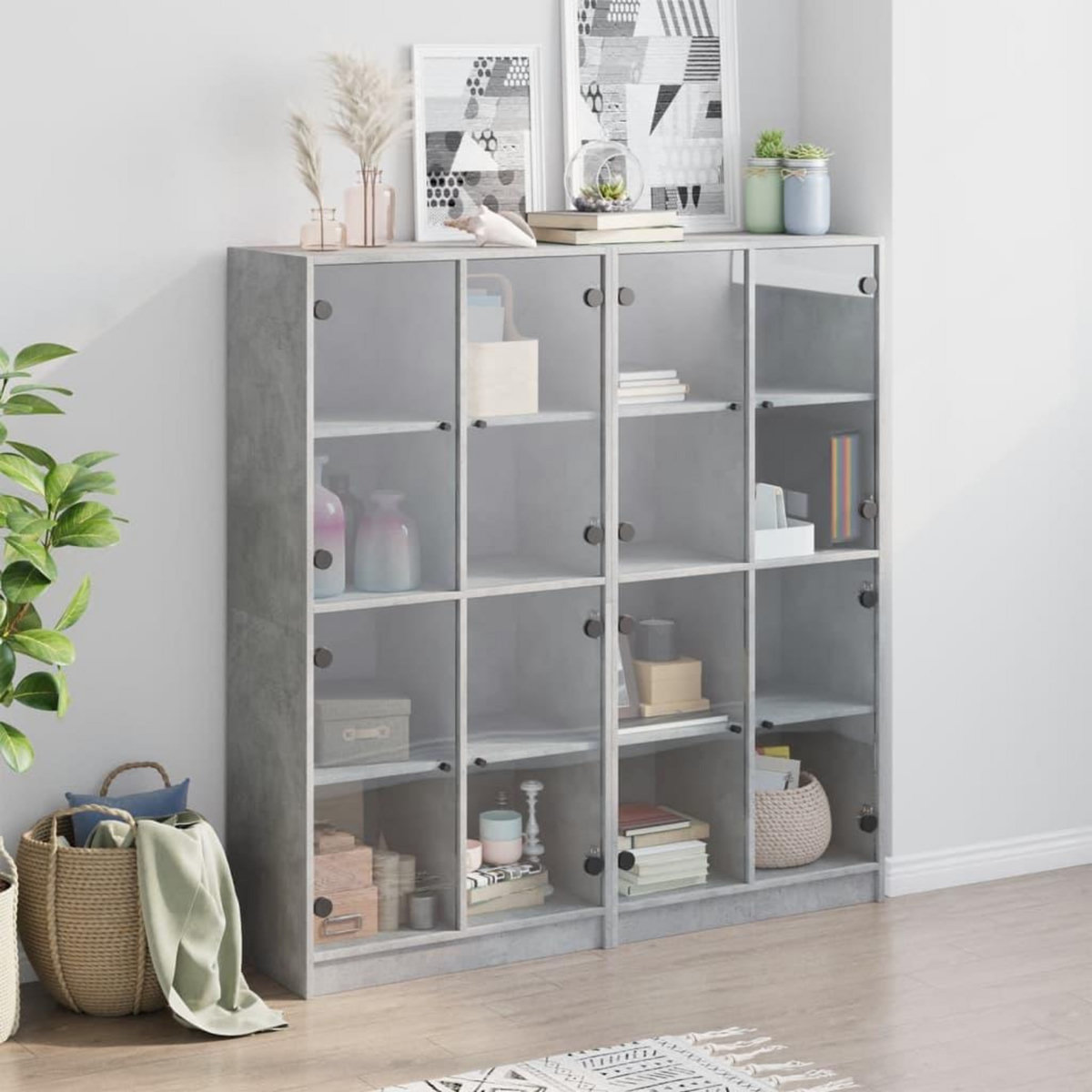 VIDAXL Bibliotheque avec portes gris beton 136x37x142 cm