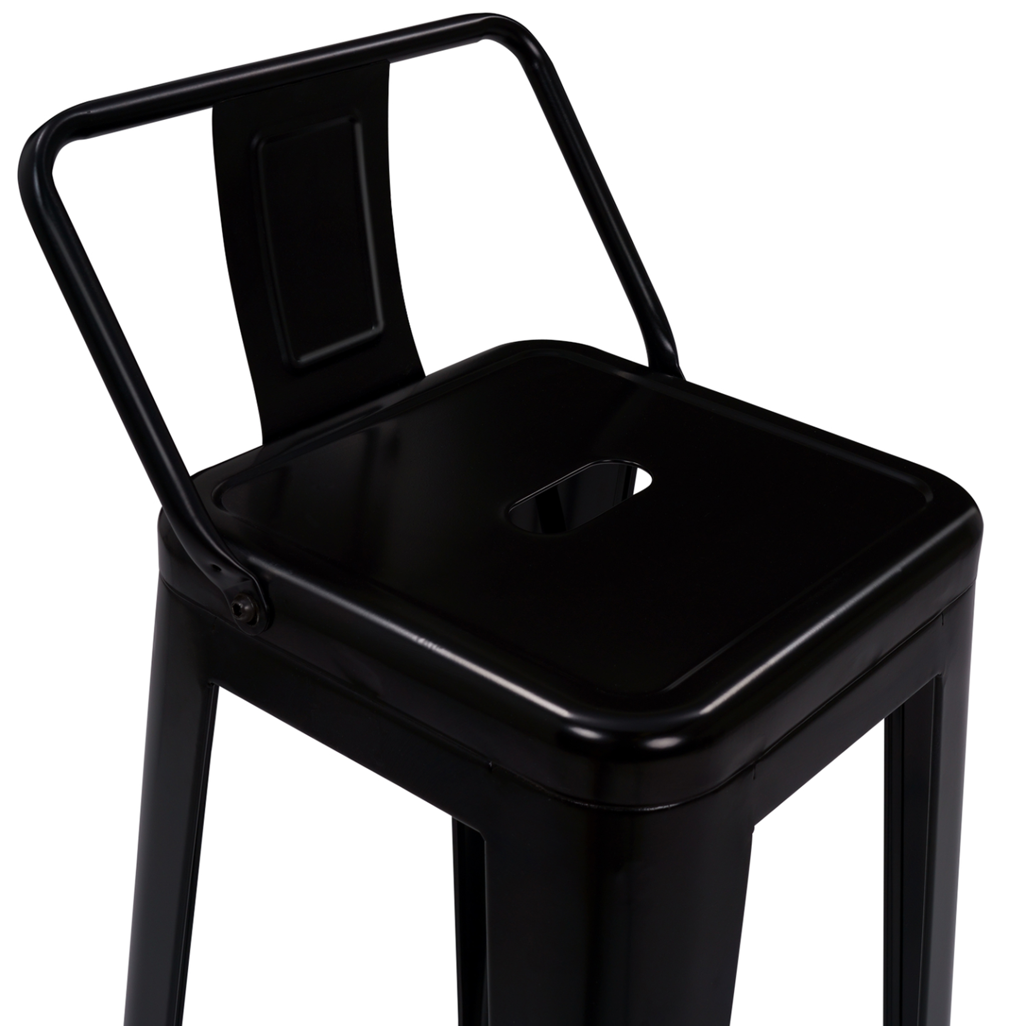 Voir la diapositive 6 : ID MARKET Lot de 4 tabourets de bar leny métal noir mat et dossier aspect brut factory