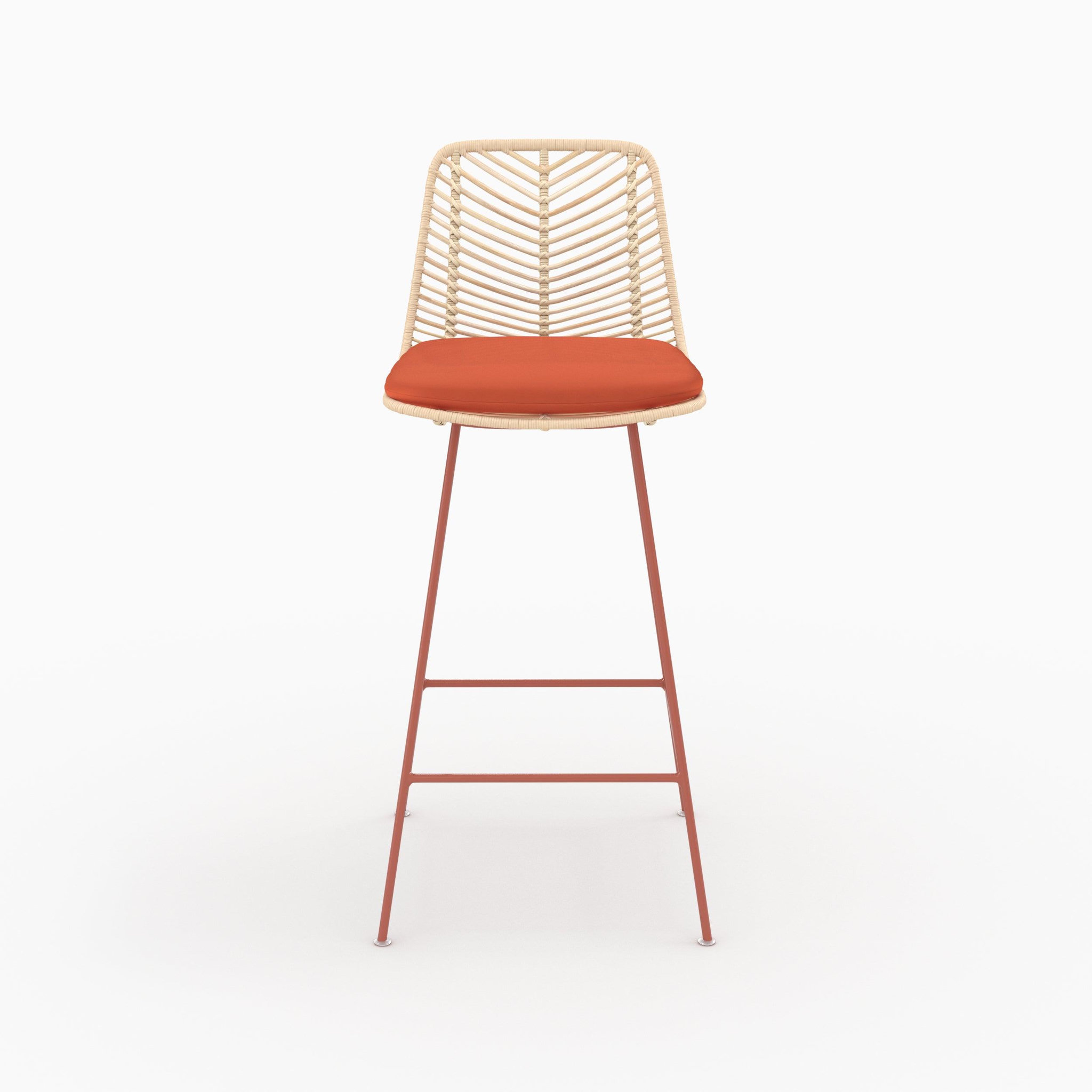 Voir la diapositive 6 : MAISON PAVANE Lot de 2 chaises pour îlot central 66 cm en rotin et tissu orange-tamara