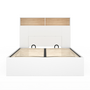 Voir la diapositive 3 : ID MARKET Lit coffre double CLYDE avec tête de lit + rangements et sommier 140 x 190 cm blanc et façon hêtre