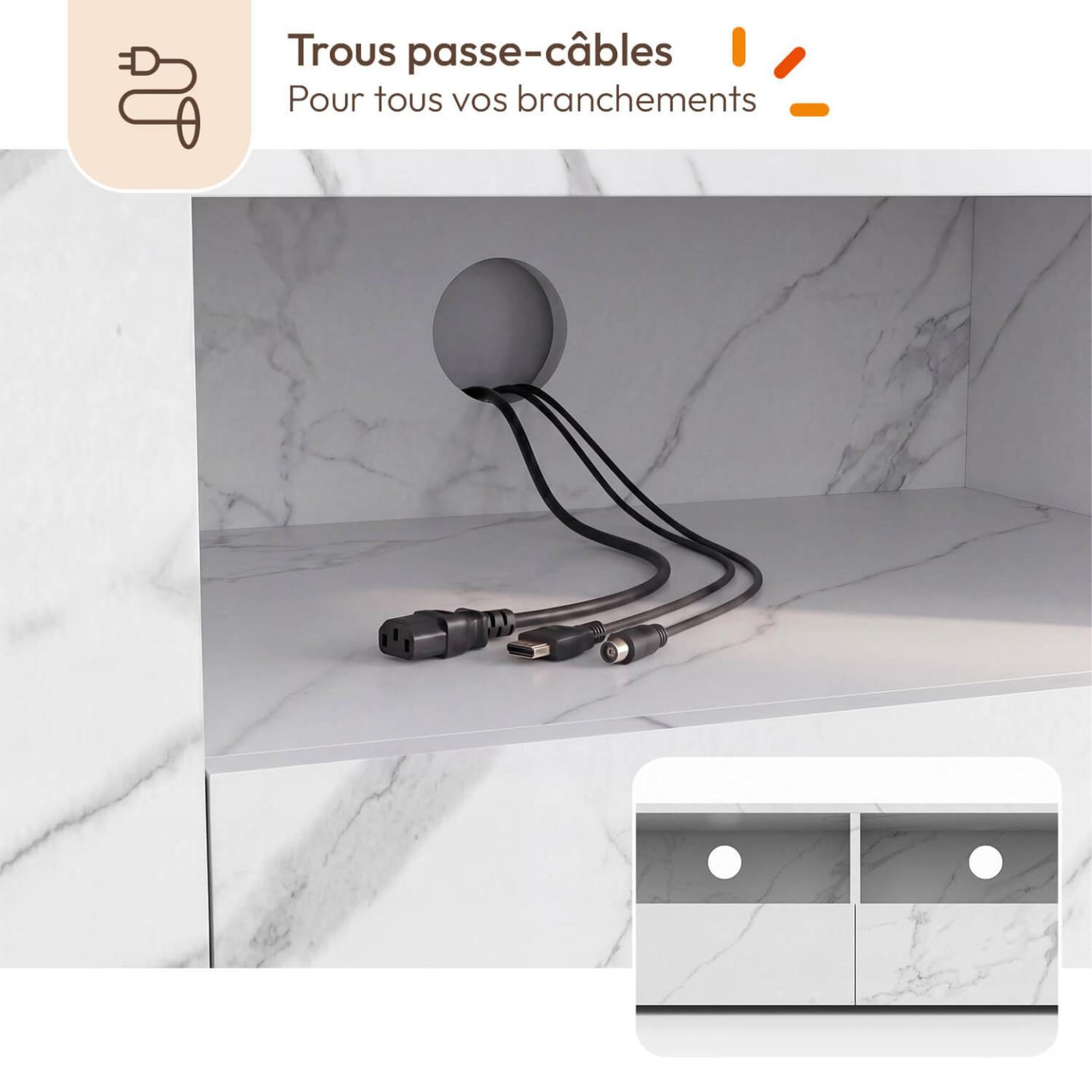 Voir la diapositive 5 : ID MARKET Meuble TV 180 cm ELI bois effet marbre