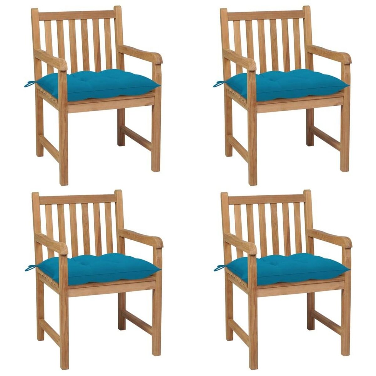 VIDAXL Chaises de jardin lot de 4 avec coussins bleu clair Teck solide