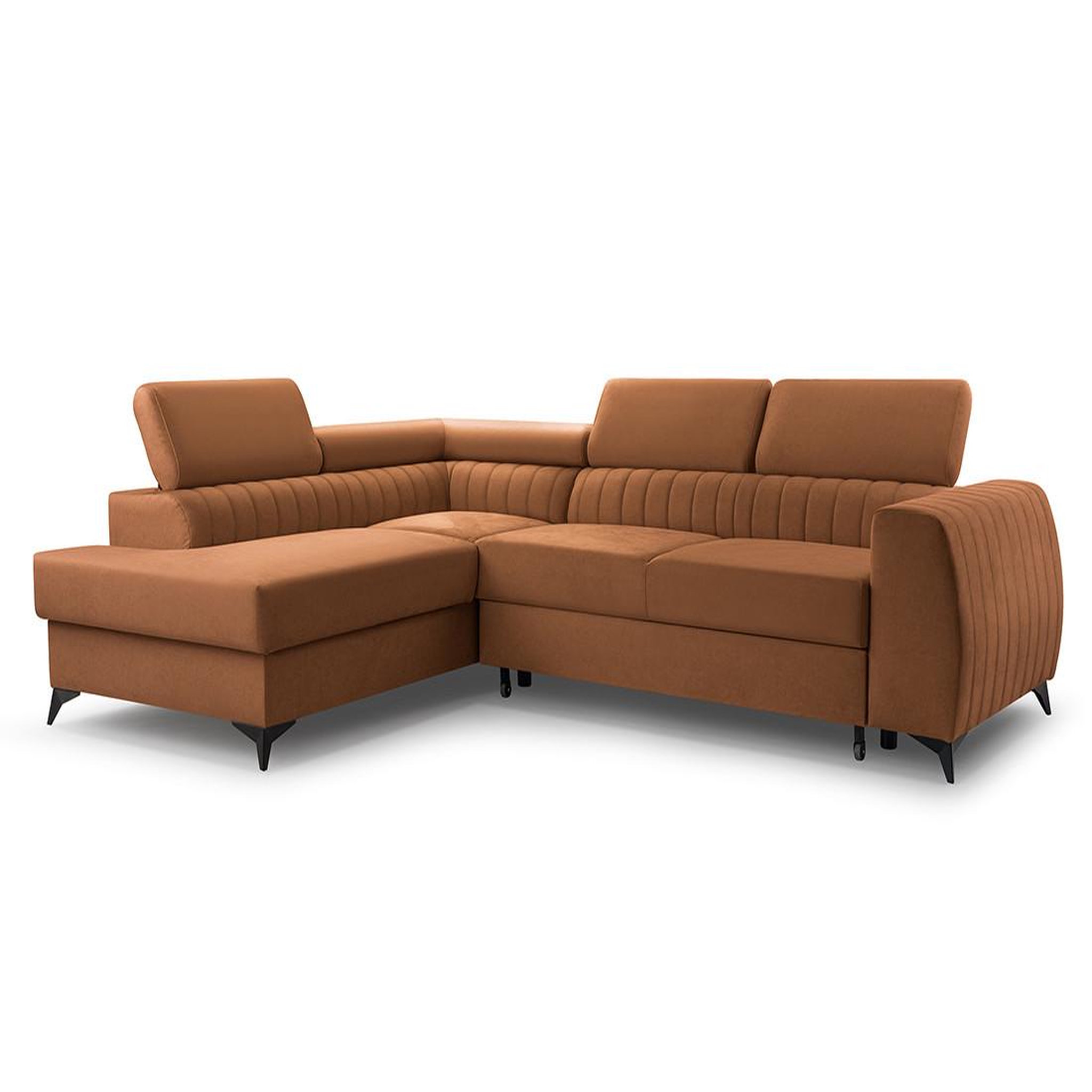 Voir la diapositive 2 : BEST MOBILIER Aneta - canapé d'angle gauche 5 places - convertible avec coffre et têtières - en velours