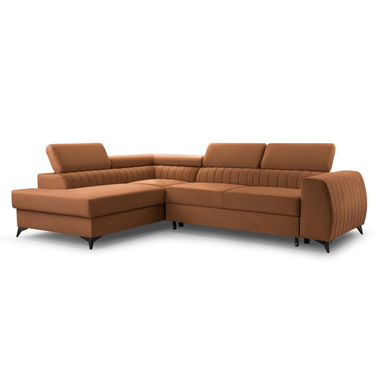 BEST MOBILIER Aneta - canapé d'angle gauche 5 places - convertible avec coffre et têtières - en velours