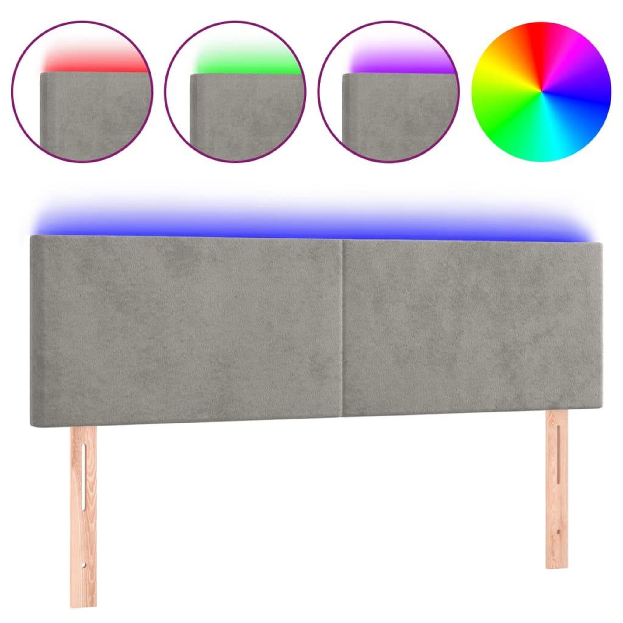 Voir la diapositive 2 : VIDAXL Tete de lit a LED Gris clair 144x5x78/88 cm Velours