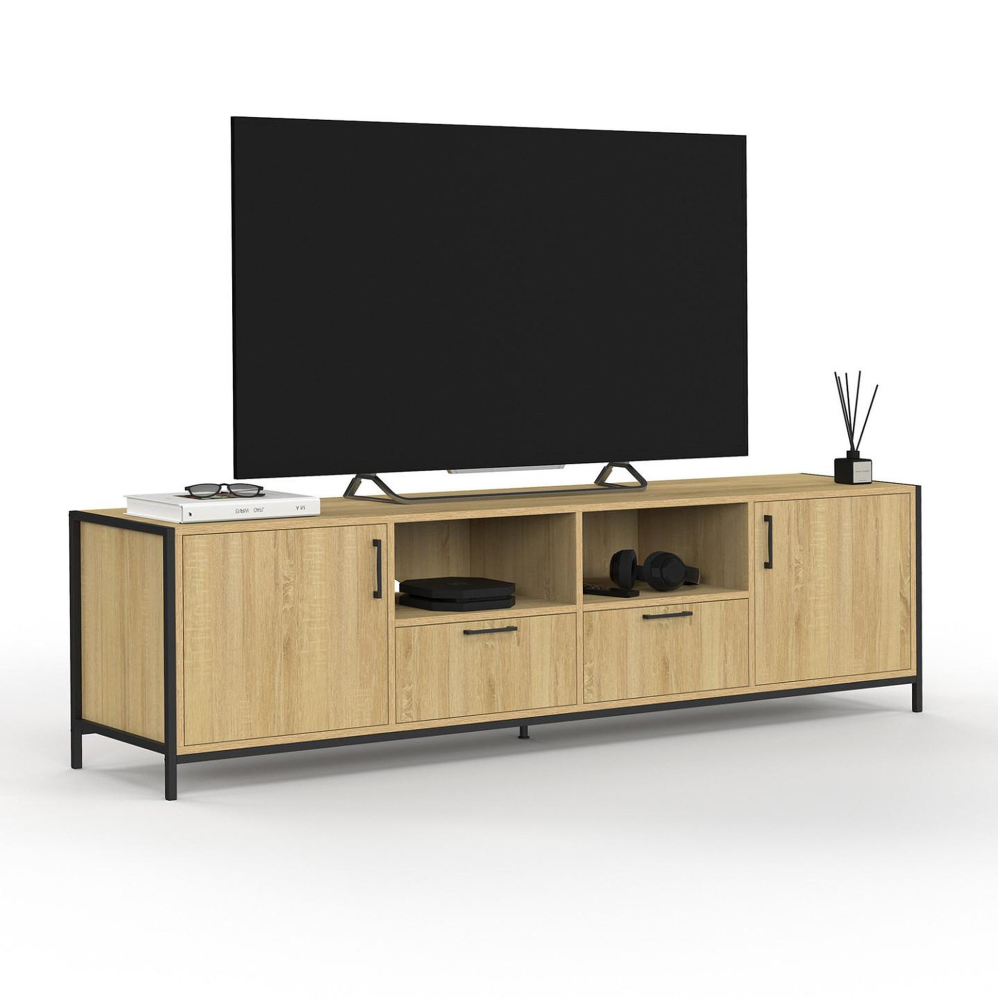 ID MARKET Meuble tv 180 cm detroit 2 portes 2 tiroirs design industriel