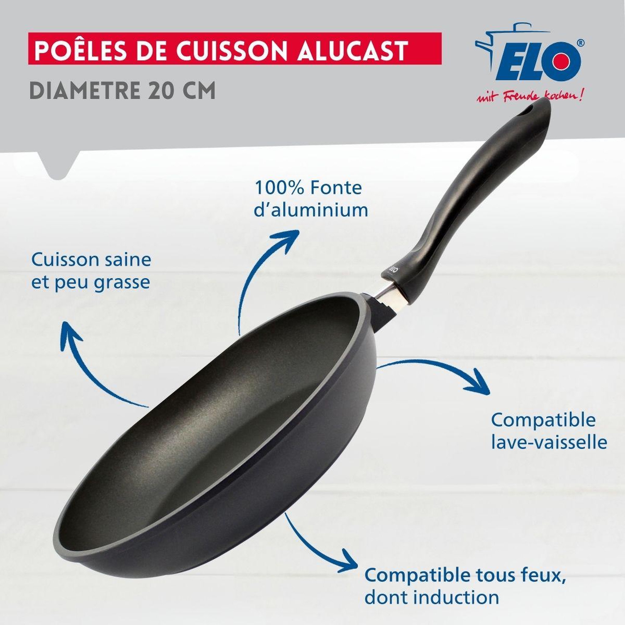 Voir la diapositive 3 : ELO Poêle à frire 20 cm sans pfas elo alucast