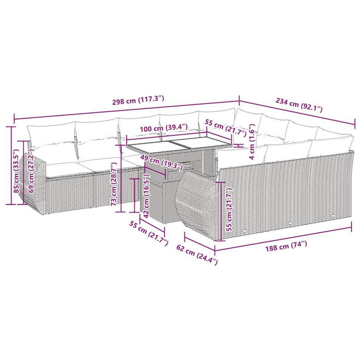 VIDAXL Salon de jardin 11 pcs avec coussins beige resine tressee