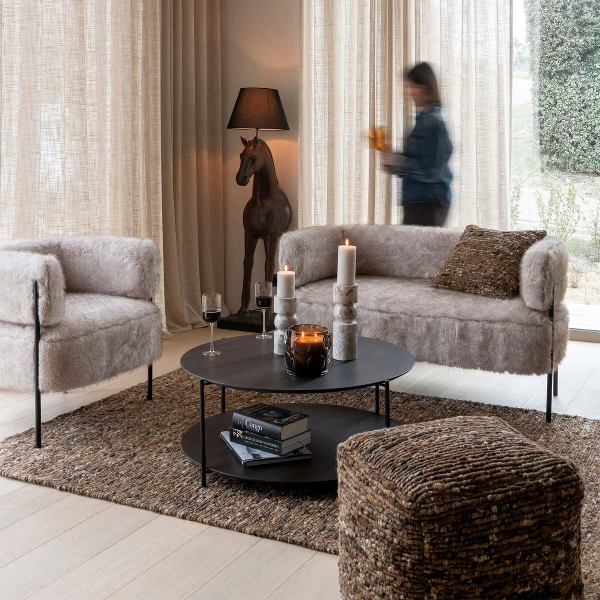 Voir la diapositive 3 : J-LINE Tapis tissé en laine  wild  160x230cm marron