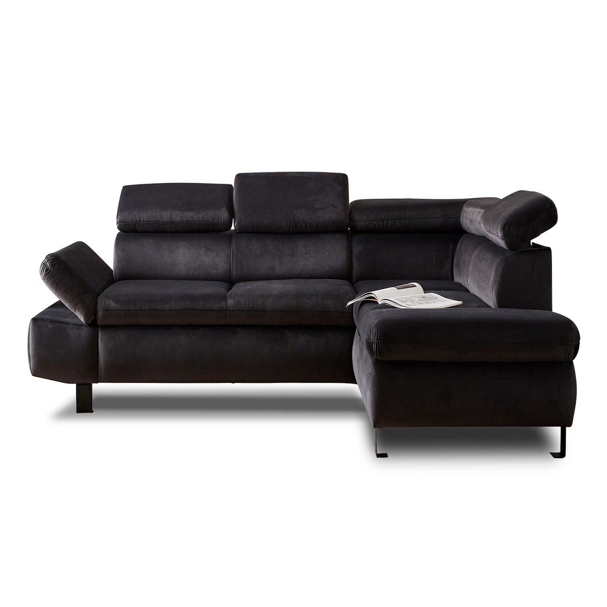 LISA DESIGN Nairobi - canapé d'angle convertible - en velours - 5 places - avec têtières - droit