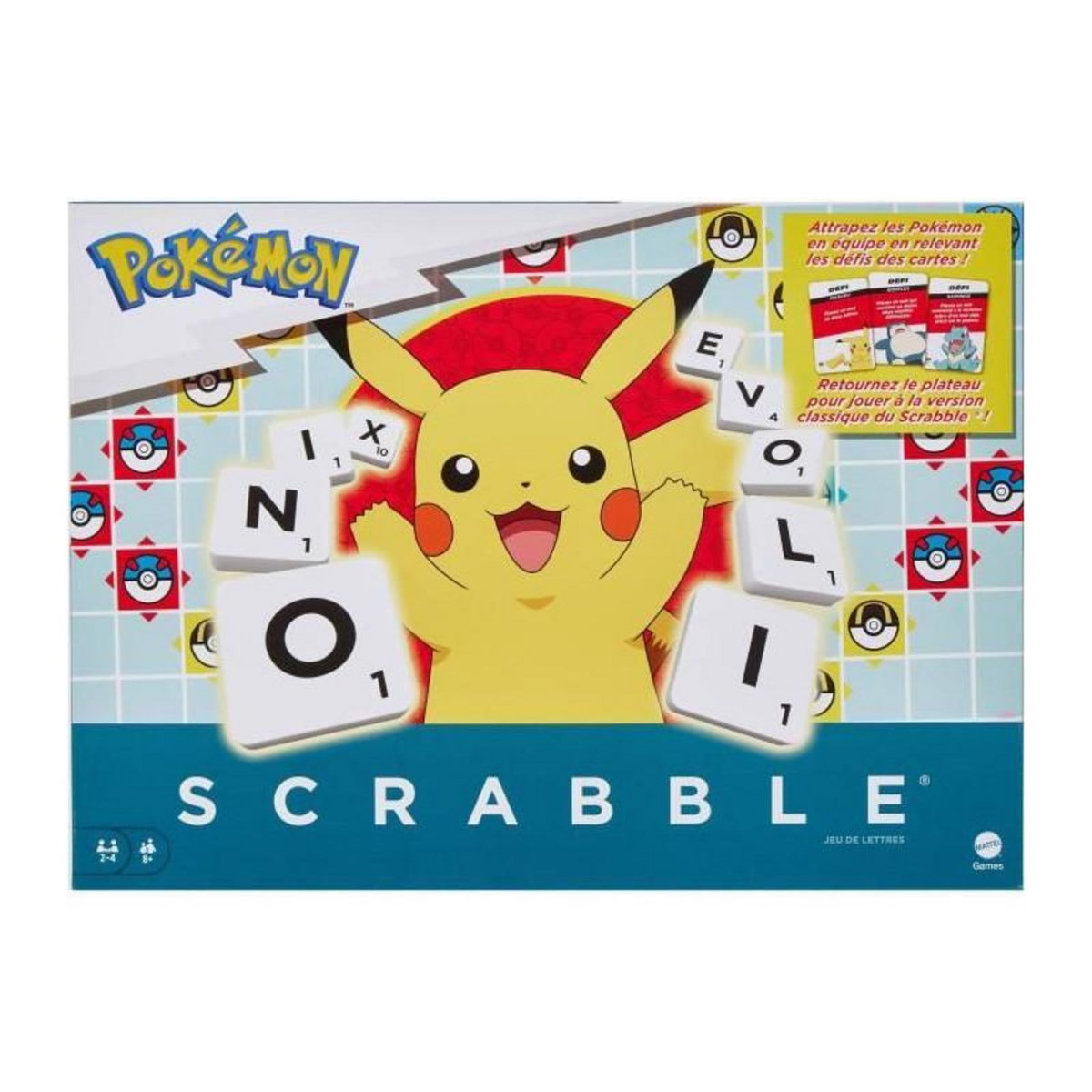 SCRABBLE Scrabble Pokémon-Jeu de société familial avec 2 modes de jeu HXT27