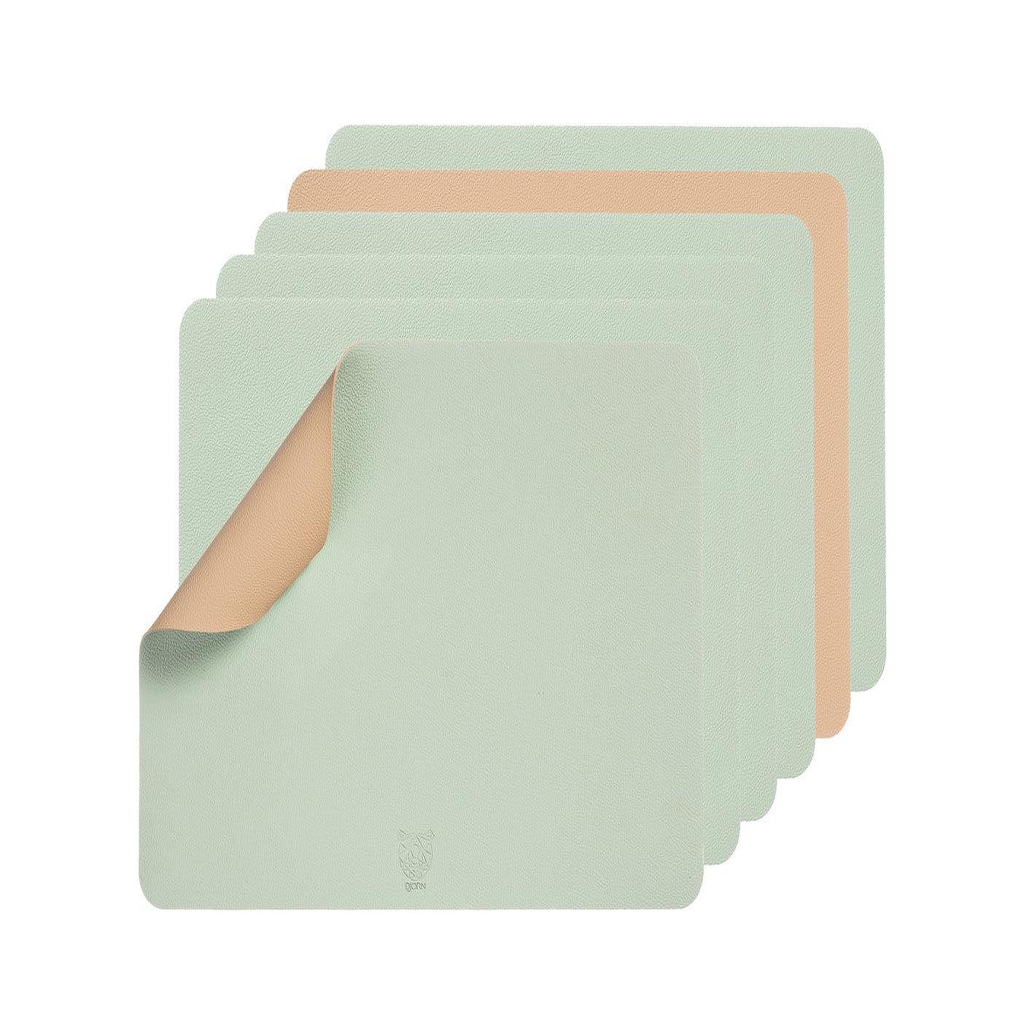 Voir la diapositive 1 : BJORN Set de table rectangulaire réversible - 6 pièces - cuir recyclé rose pâle et vert pâle