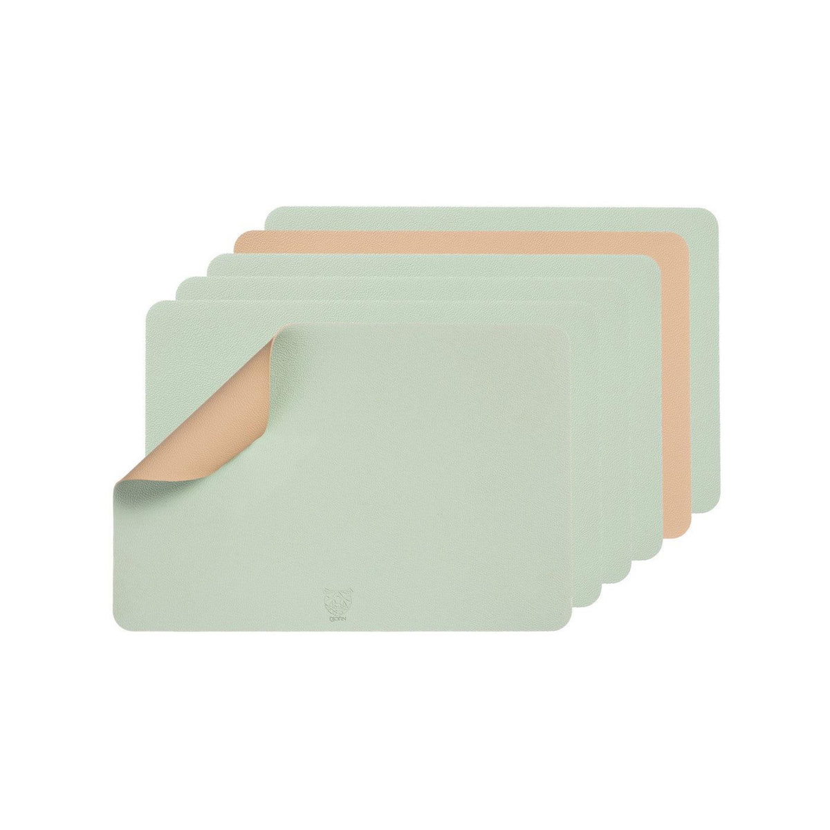 BJORN Set de table rectangulaire réversible - 6 pièces - Cuir recyclé rose pâle et vert pâle