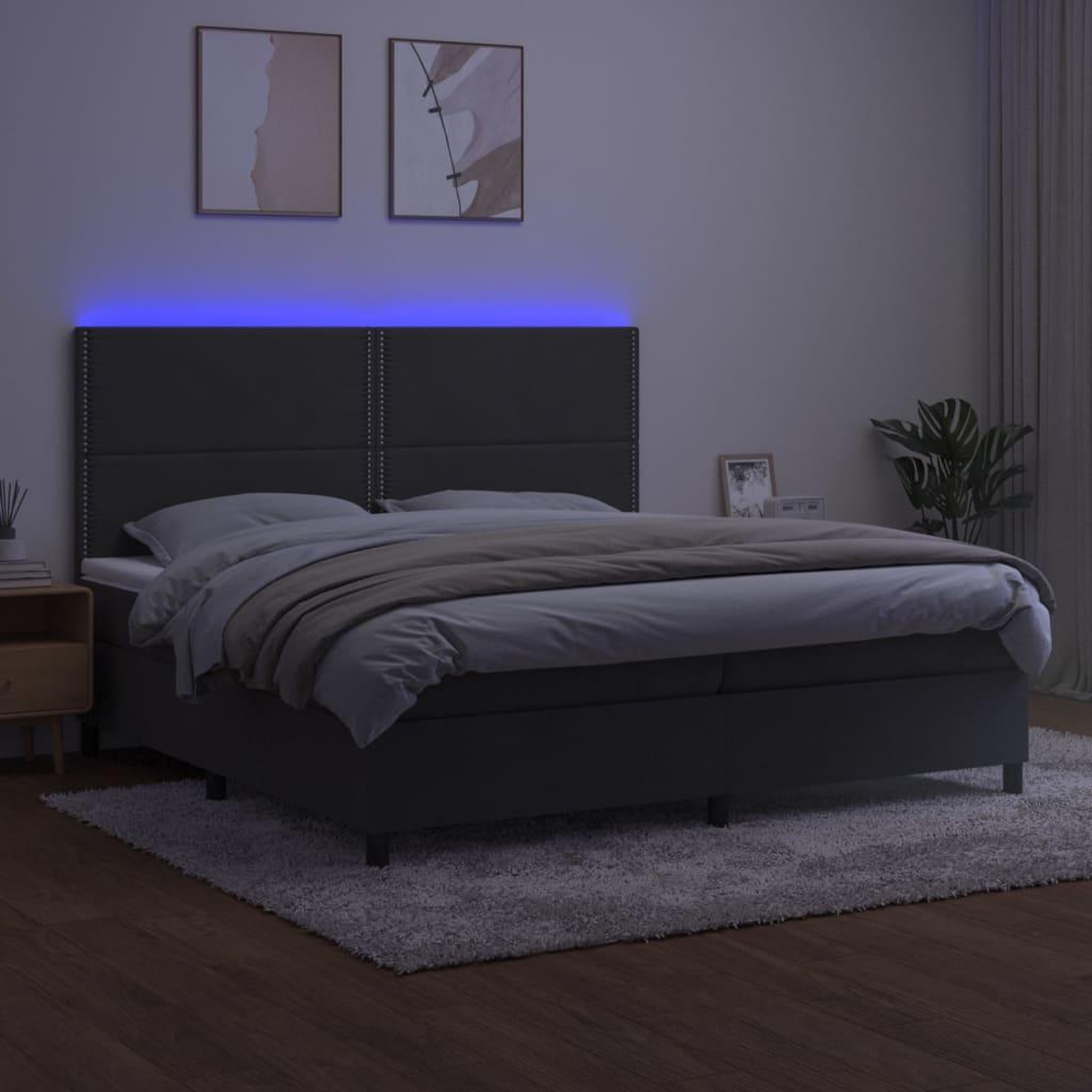 Voir la diapositive 4 : VIDAXL Sommier a lattes de lit matelas et LED Gris fonce 200x200 cm