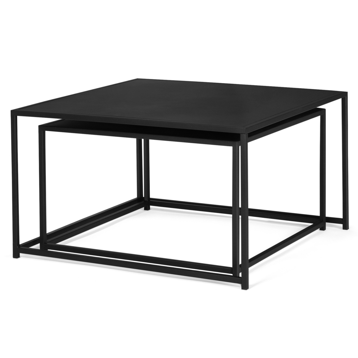 ID MARKET Lot de 2 tables basses gigognes DAVIS 60/70 en métal noir mat design industriel
