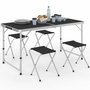 Voir la diapositive 1 : ID MARKET Table de camping pliante réglable en hauteur 120 cm et 4 tabourets noirs