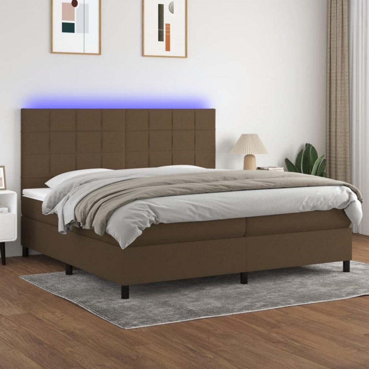 VIDAXL Sommier a lattes de lit matelas et LED Marron fonce 200x200 cm